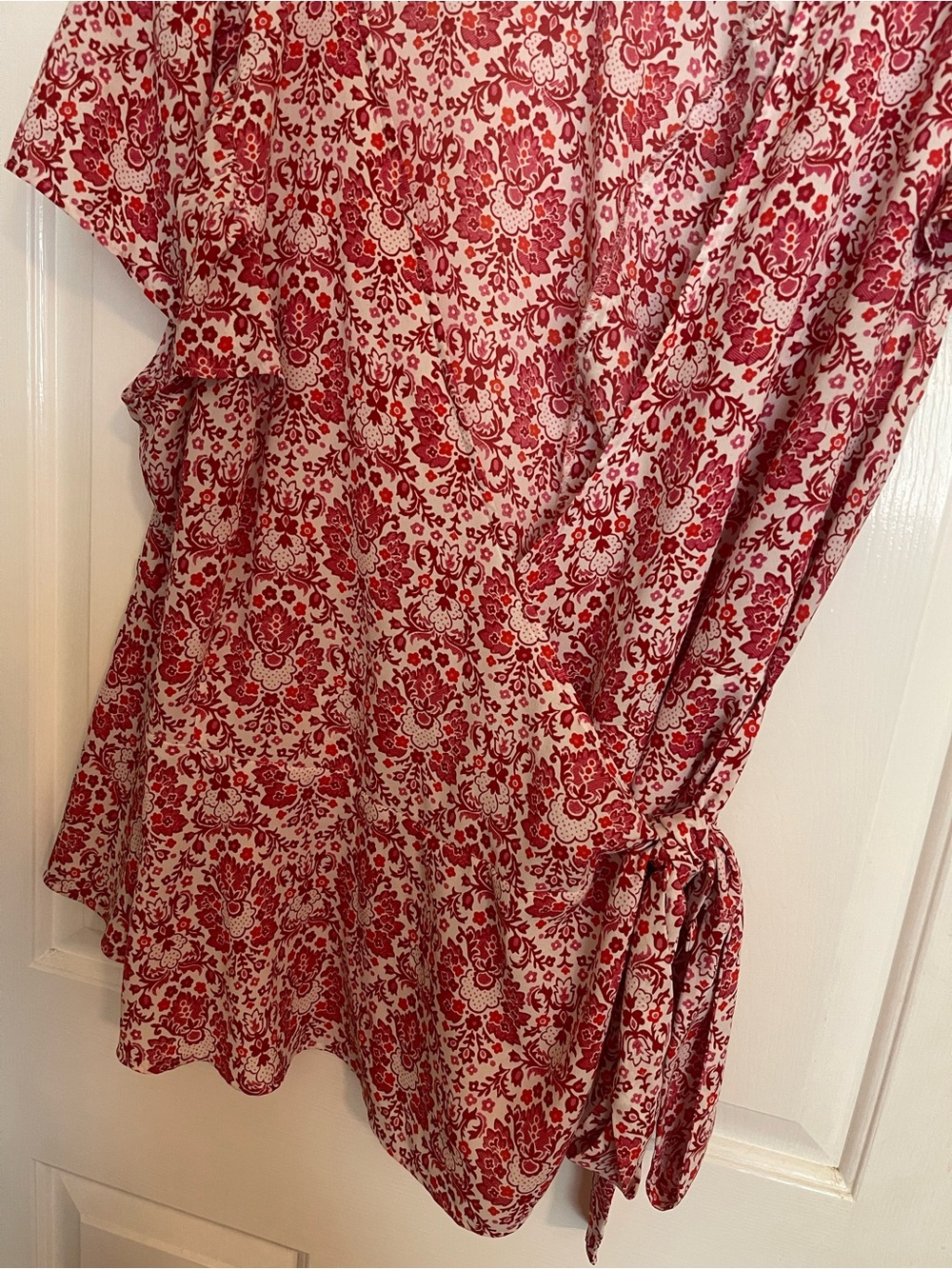 LOFT Red Floral Wrap Blouse - Picture 3 of 5
